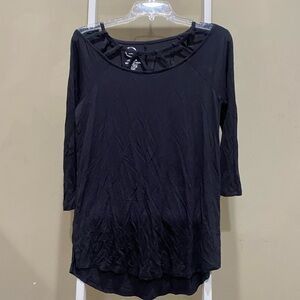 Maurices 24/7 Black Lattice Neck 3/4 Sleeve Top XS 0231